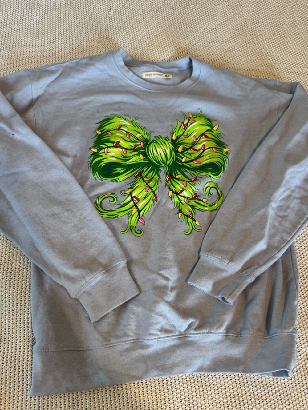 Simply Southern Light Blue Sweatshirt with Green Bow Graphic